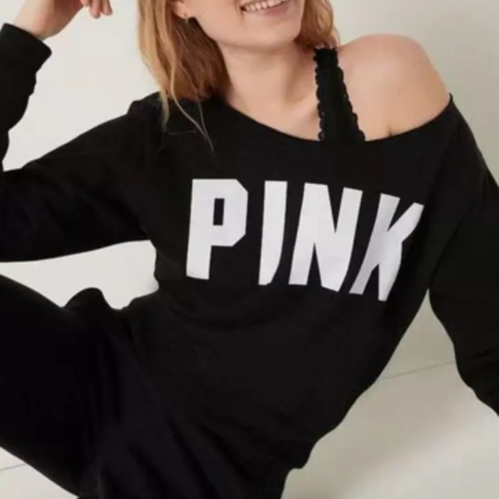 VICTORIA'S SECRET PINK EVERYDAY LOUNGE OFF THE SHOULDER CREW SWEATSHIRT